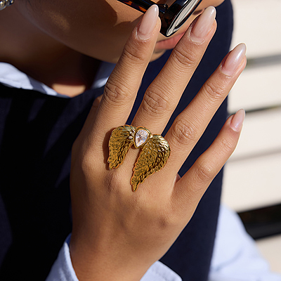 Seraph Wing 18K Gold-Plated Zircon Open Ring