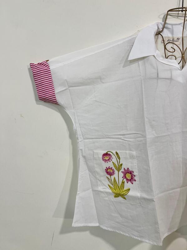 Easy-Fit + Patch Pocket - White & Pink Floral