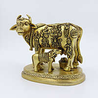 Brass Super Fine Cow and Calf Kamadhenu - 3.8 inch Height | Intricate Brass Cow and Calf Kamadhenu for Prosperity