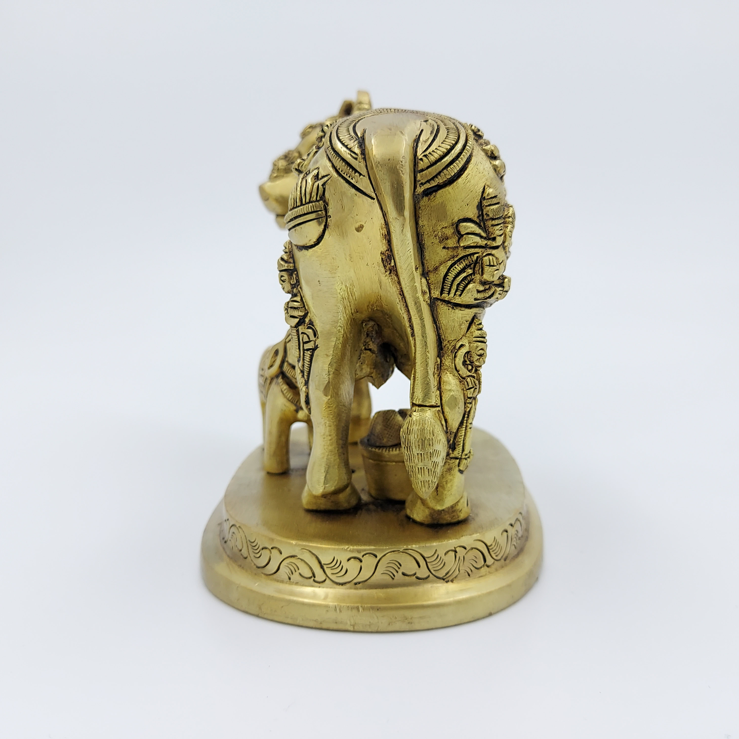 Brass Super Fine Cow and Calf Kamadhenu - 3.8 inch Height | Intricate Brass Cow and Calf Kamadhenu for Prosperity