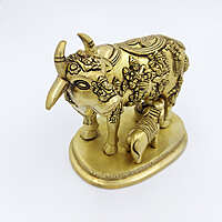 Brass Super Fine Cow and Calf Kamadhenu - 3.8 inch Height | Intricate Brass Cow and Calf Kamadhenu for Prosperity
