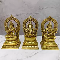 Brass Super Fine Lakshmi Saraswati Ganesha Set - 10.7 inch Height | Divine Trinity