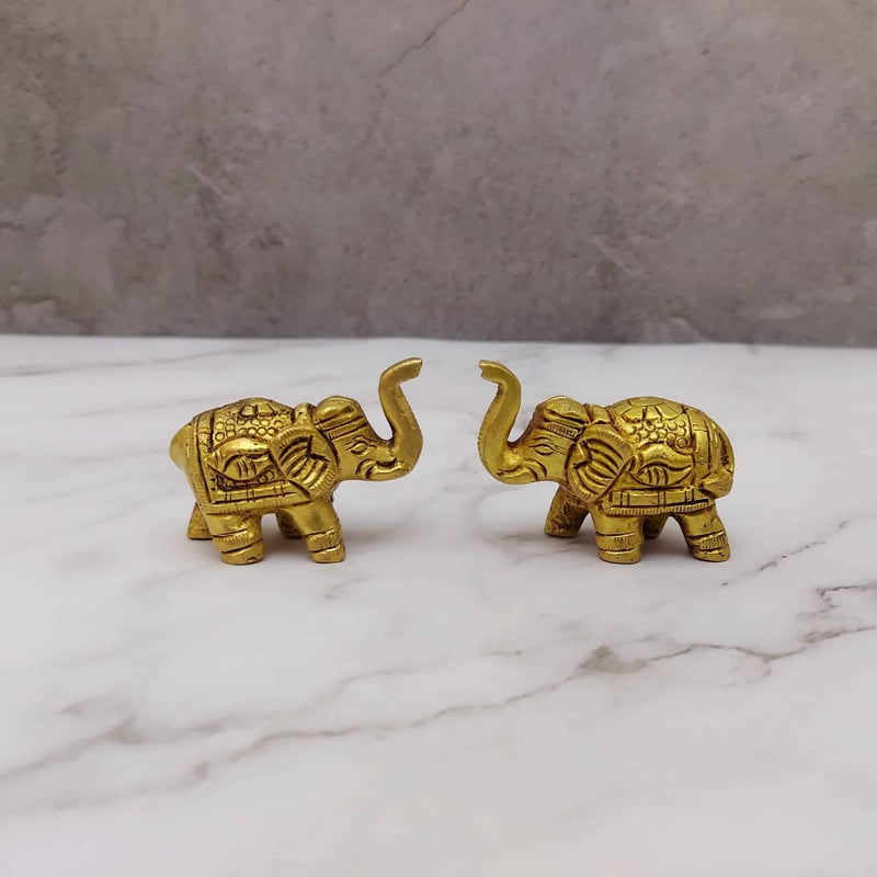 Brass Elephant Pair - 1.3 inch Height | Graceful Decorative Elephants
