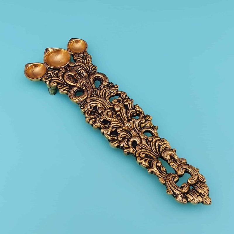 Brass Sheshnag Three Wick Aarti Spoon - 10.2 inch Length | Divine Brass Spoon with Serpent Design