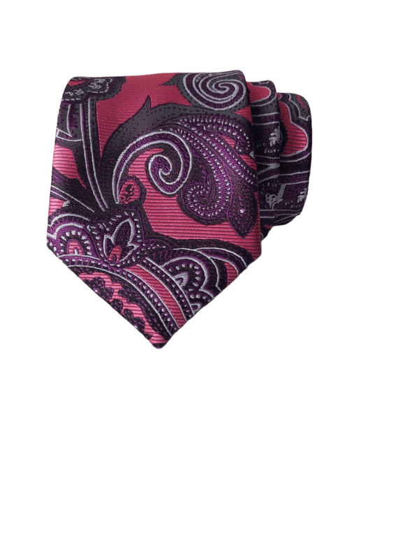 Purple & Pink Paisley Necktie with Pocket Square