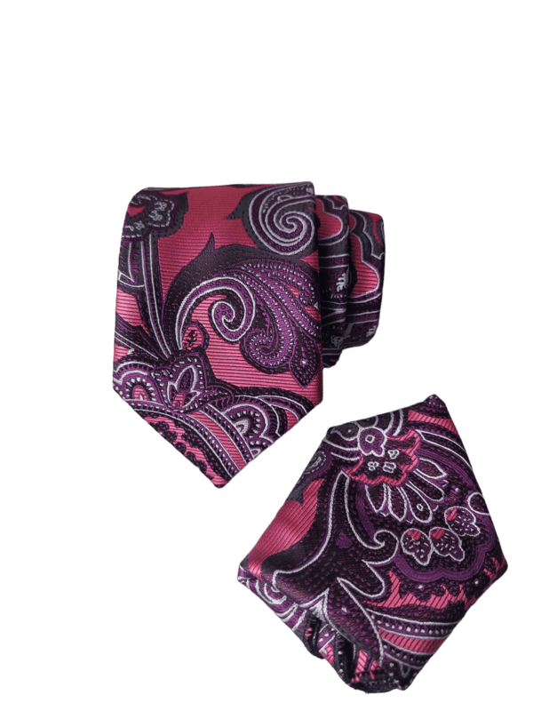 Purple & Pink Paisley Necktie with Pocket Square