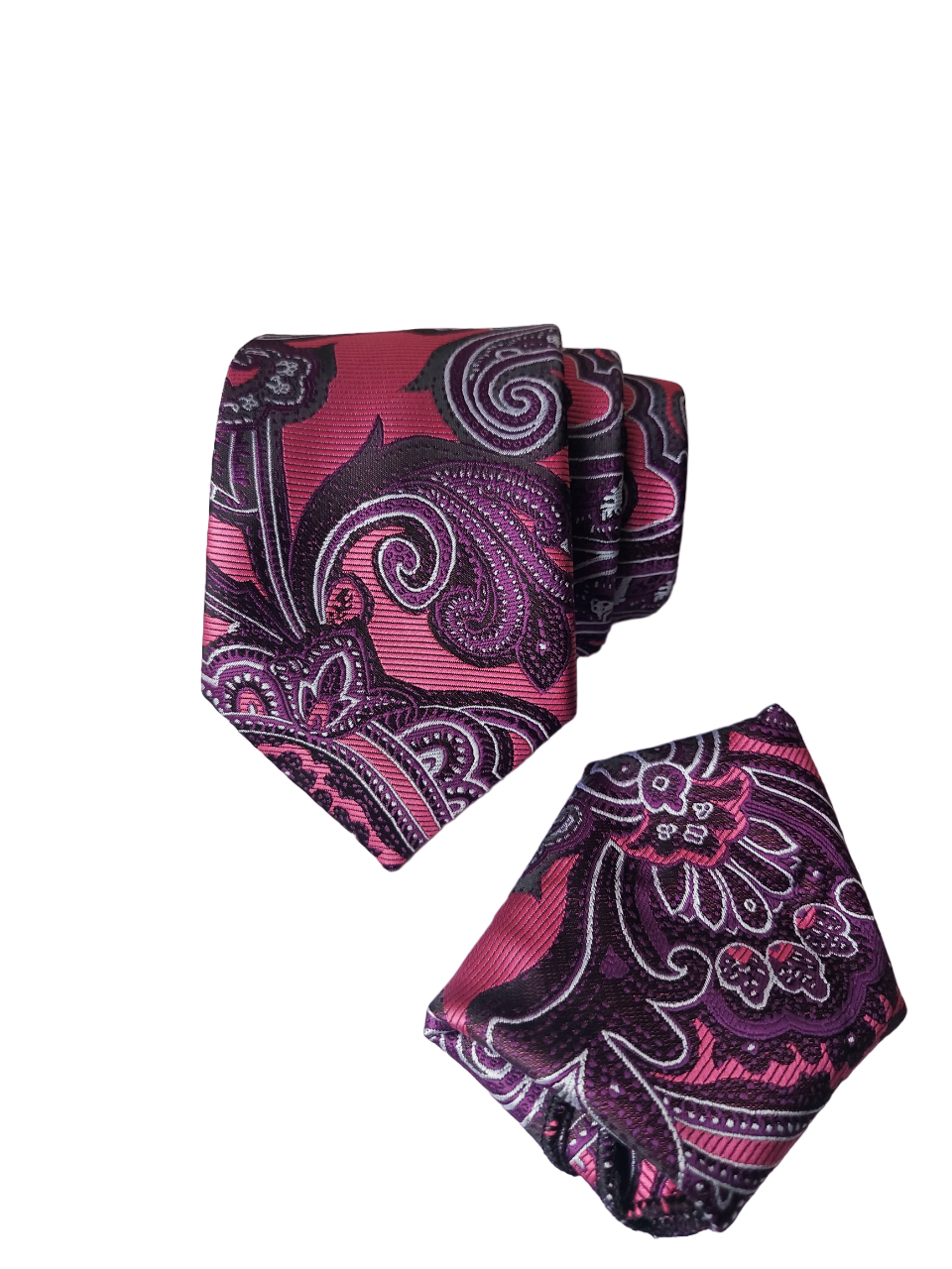 Purple & Pink Paisley Necktie with Pocket Square