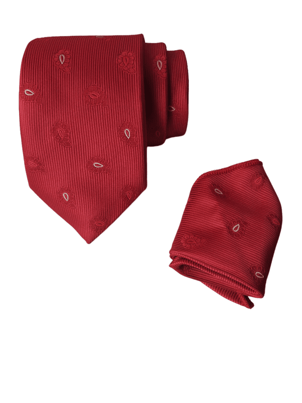 Red Paisley Necktie with Pocket Square