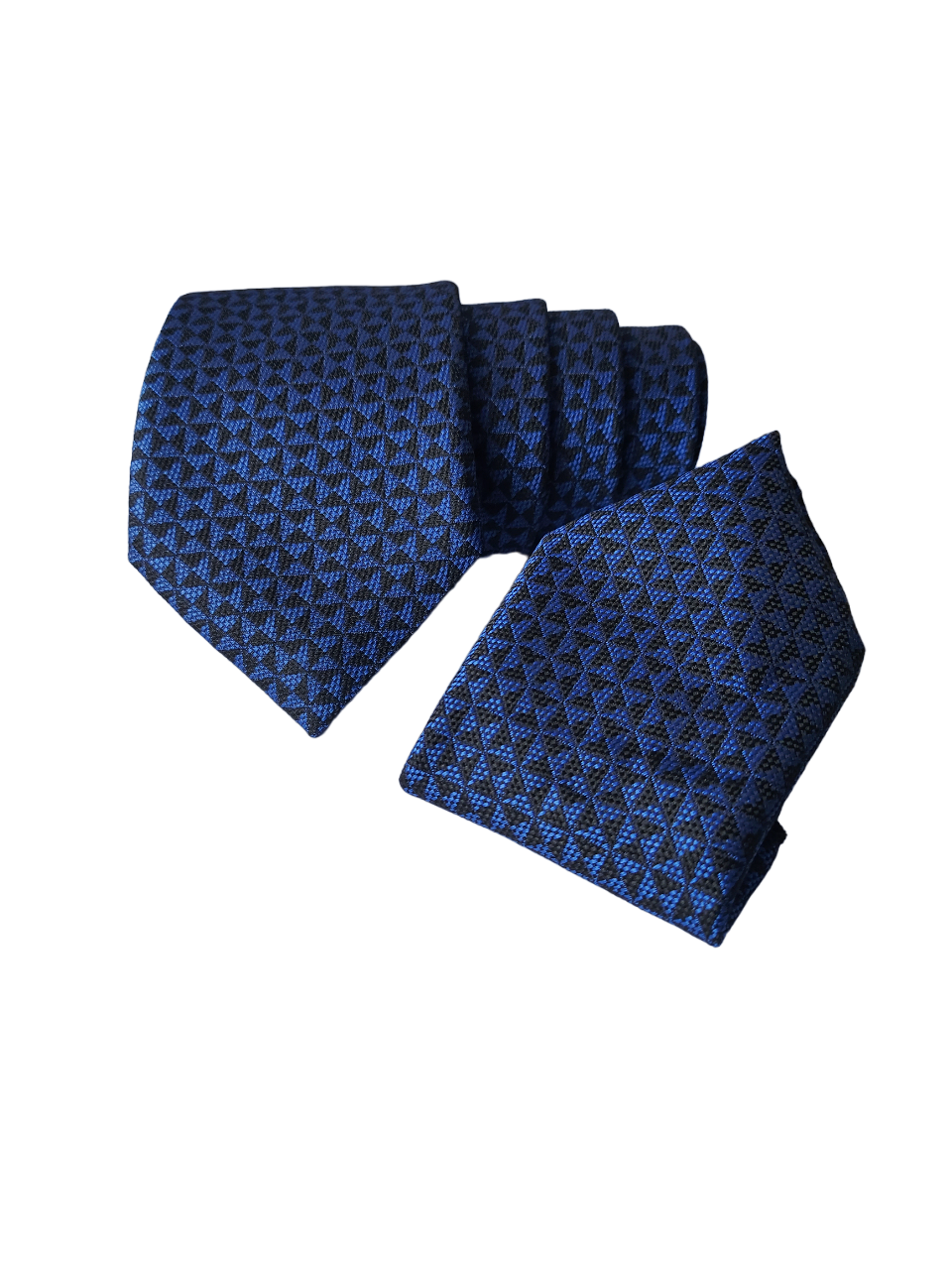 Blue & Black Floral Necktie with Pocket Square