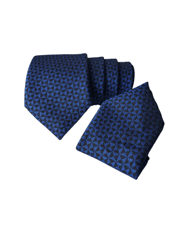 Blue & Black Floral Necktie with Pocket Square