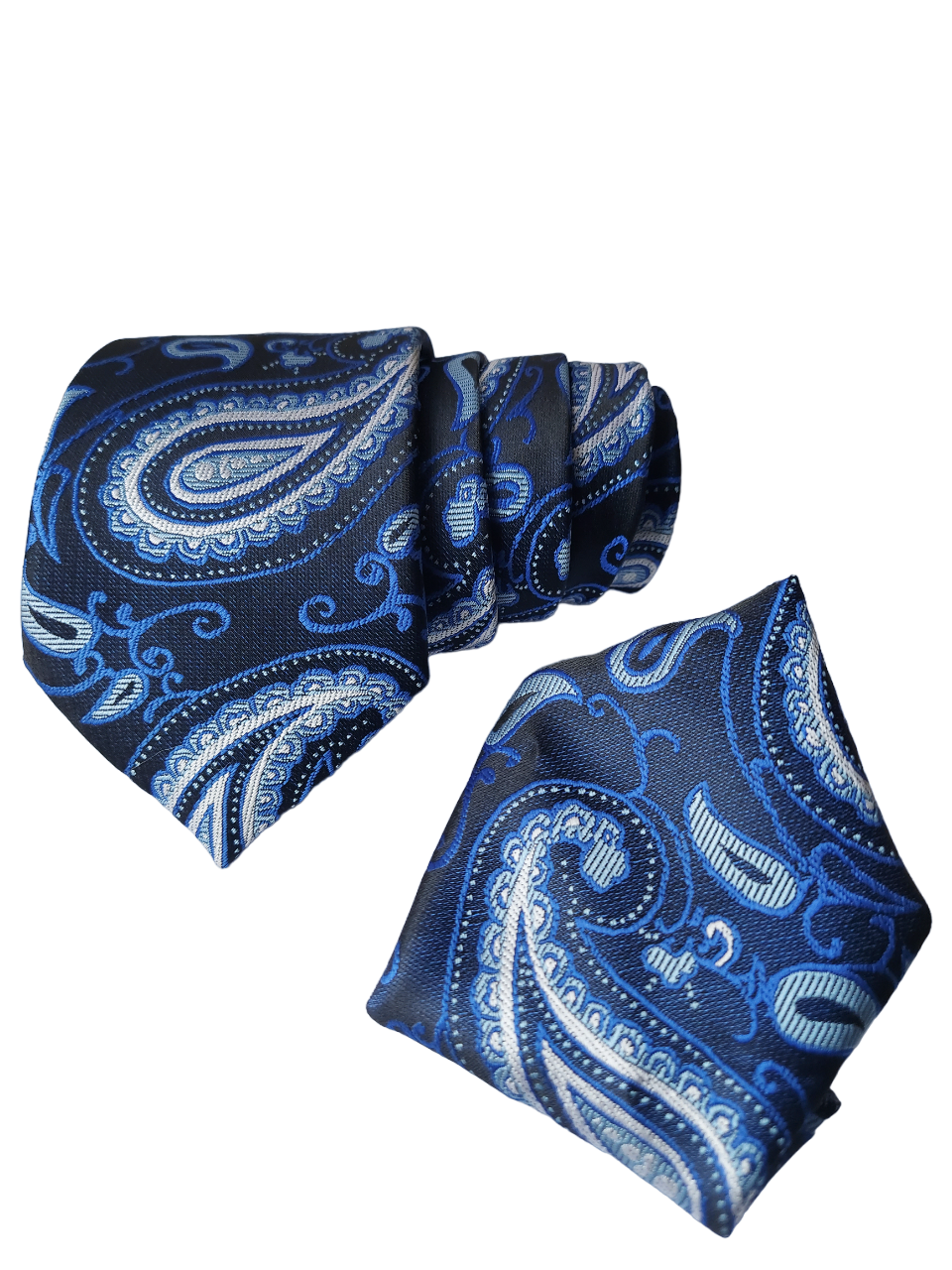 Blue Paisley Necktie with Pocket Square