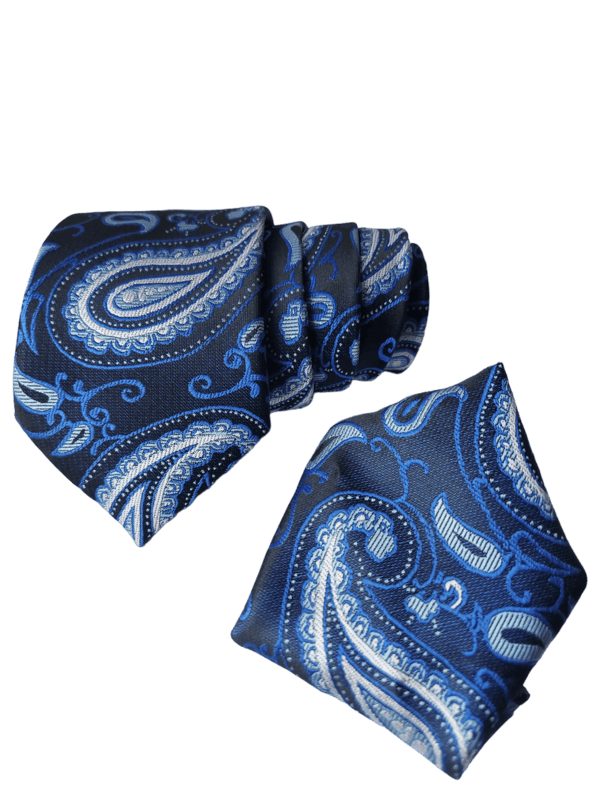 Blue Paisley Necktie with Pocket Square