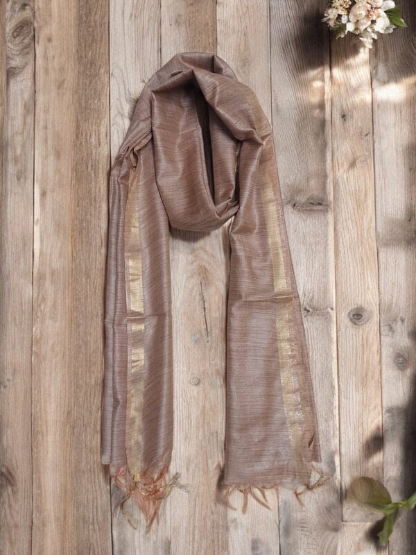 Khaki Cotton Silk Solid Dupatta