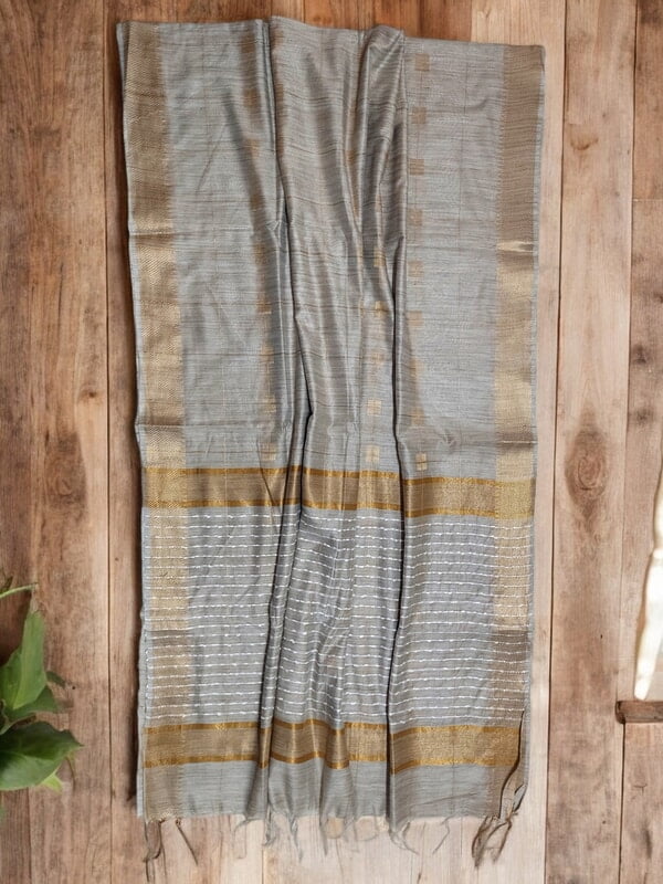 Beige & Gold Woven Kota Silk Saree with Running Blouse