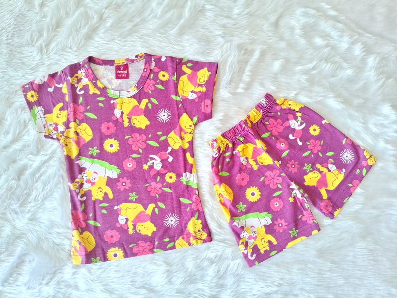 Cotton T Shirt with shorts - Purple Poo