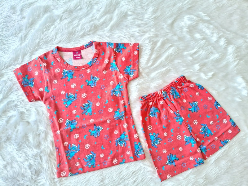 Cotton T Shirt with shorts - Red Alien