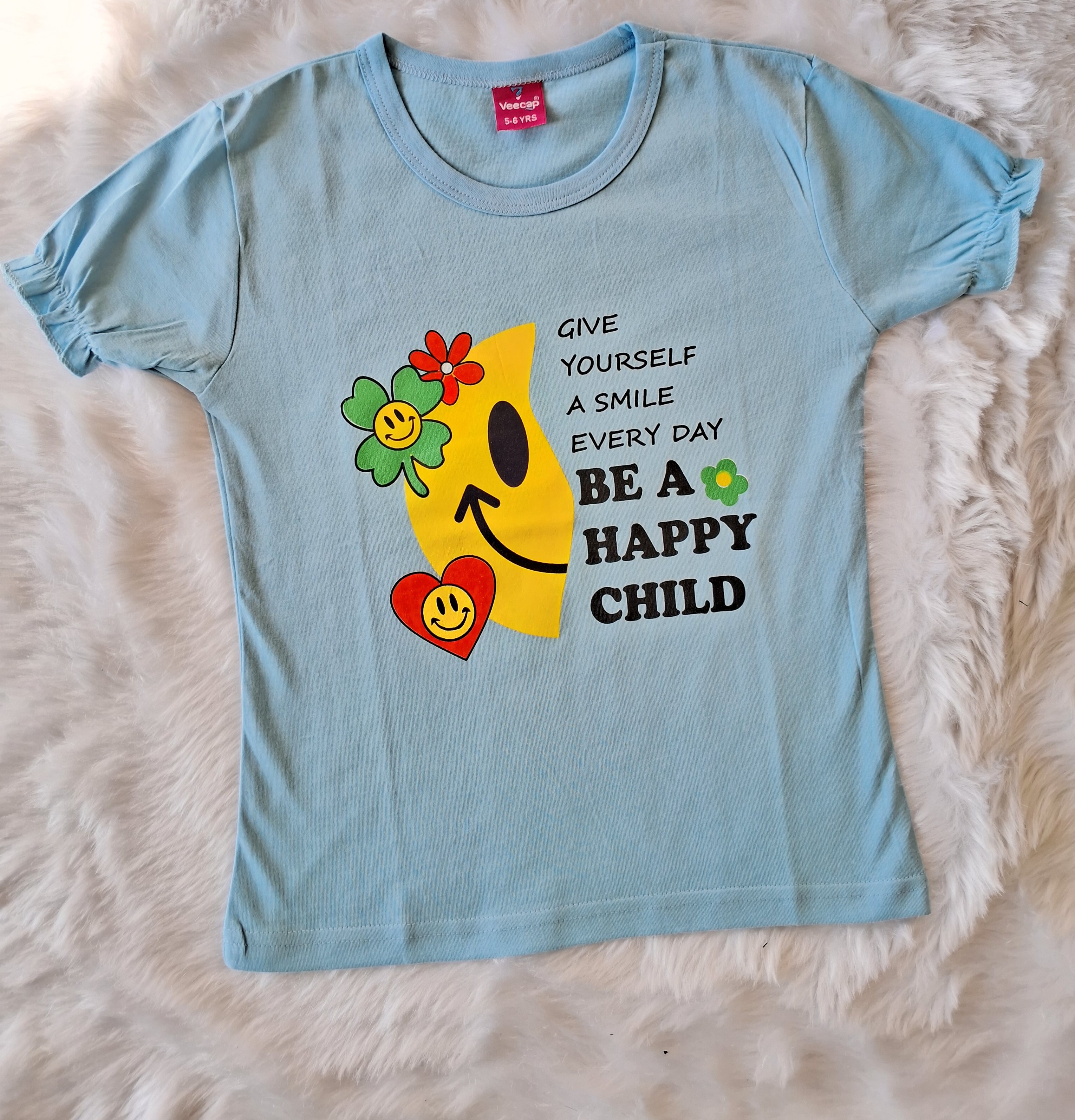 Cotton T Shirt - Light Blue - Fancy