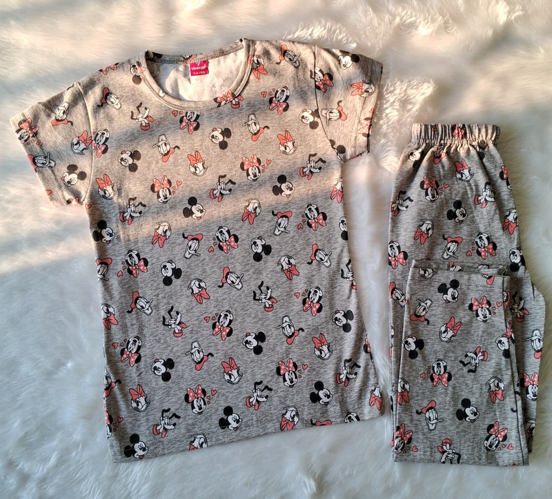 Cotton T Shirt with Pant - Grey Mickey