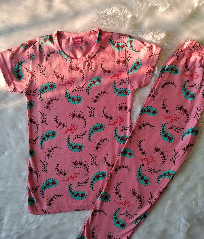 Cotton T Shirt with Pant - Pink Leaf