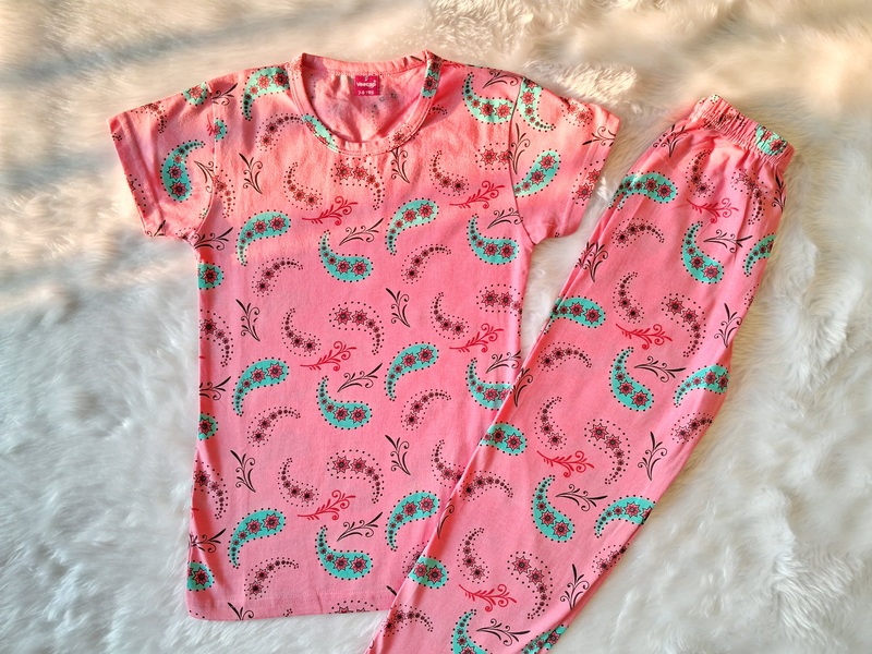 Cotton T Shirt with Pant - Pink Leaf