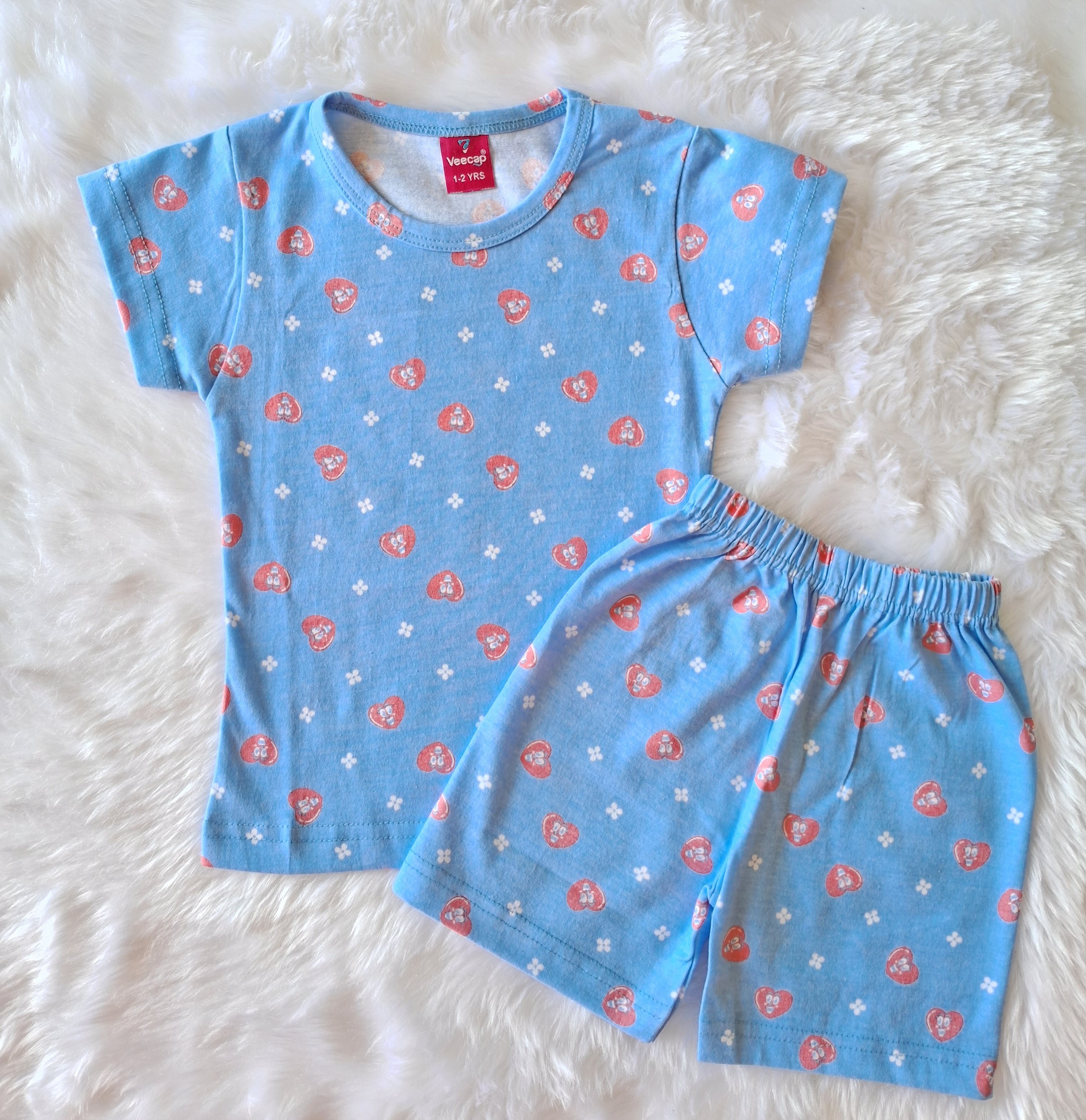 Cotton T Shirt with shorts - Blue Heart