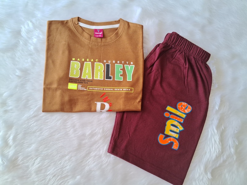 Cotton T Shirt with shorts - Brown