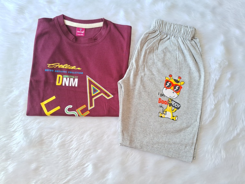 Cotton T Shirt with shorts - Brown