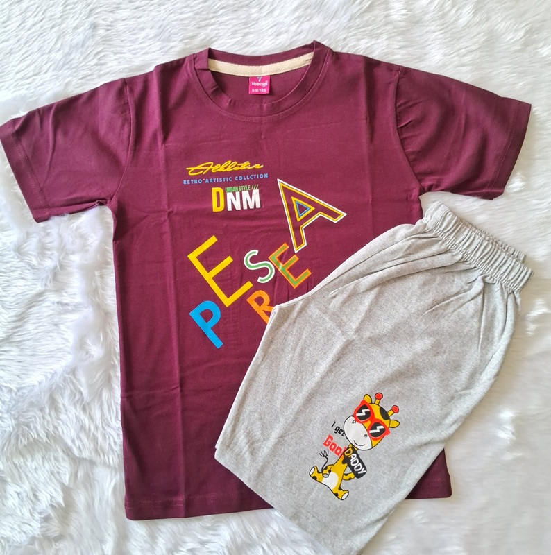 Cotton T Shirt with shorts - Maroon