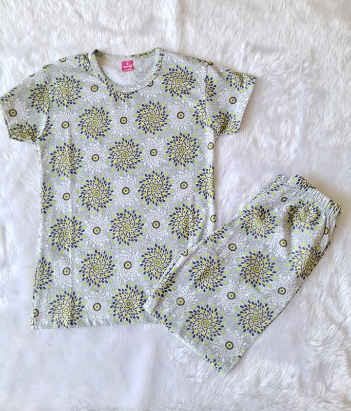 Cotton T Shirt with Pant - Grey Star