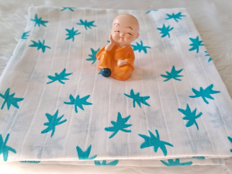 Muslin Baby bath towel - Blue Leaf