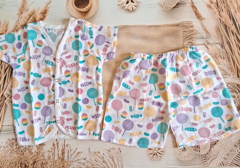 Muslin Jabla Half sleeve Set - Lolli pop