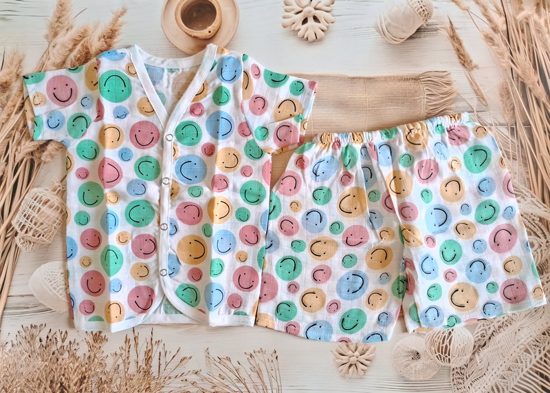 Muslin Jabla Half sleeve Set - Smiley