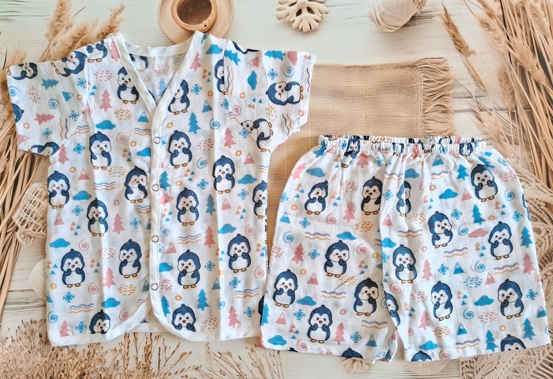 Muslin Jabla Half sleeve Set - Penguin