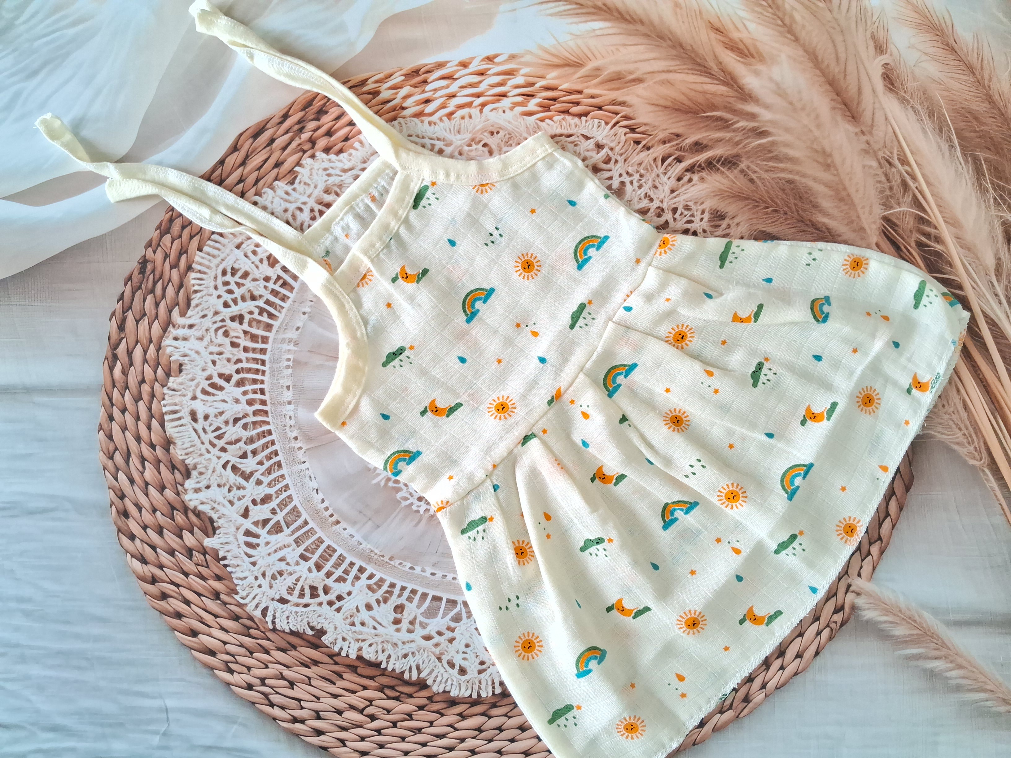 Muslin Color Knot frocks Yellow Rainbow