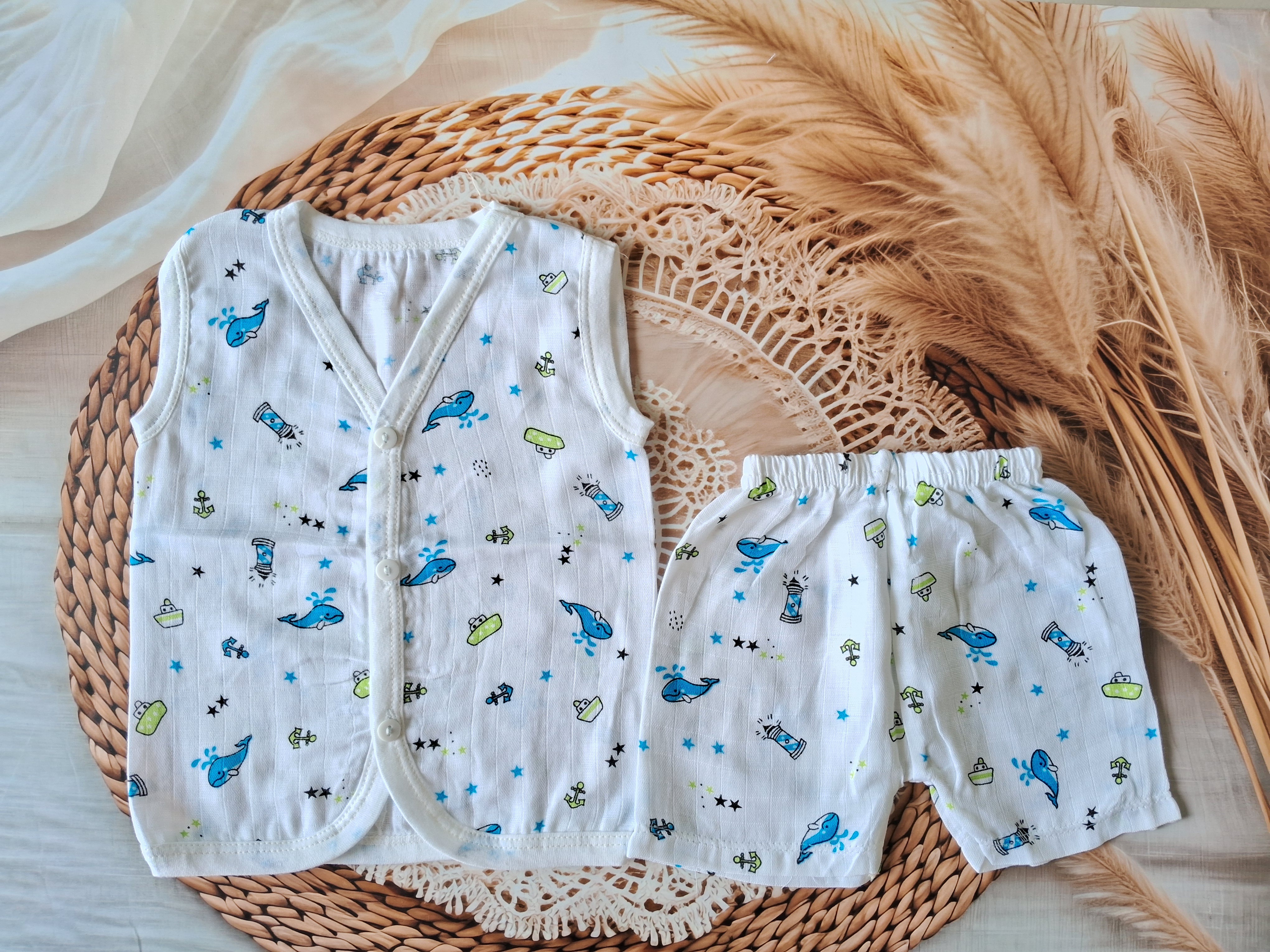 Muslin Jabla Set - Blue Whale