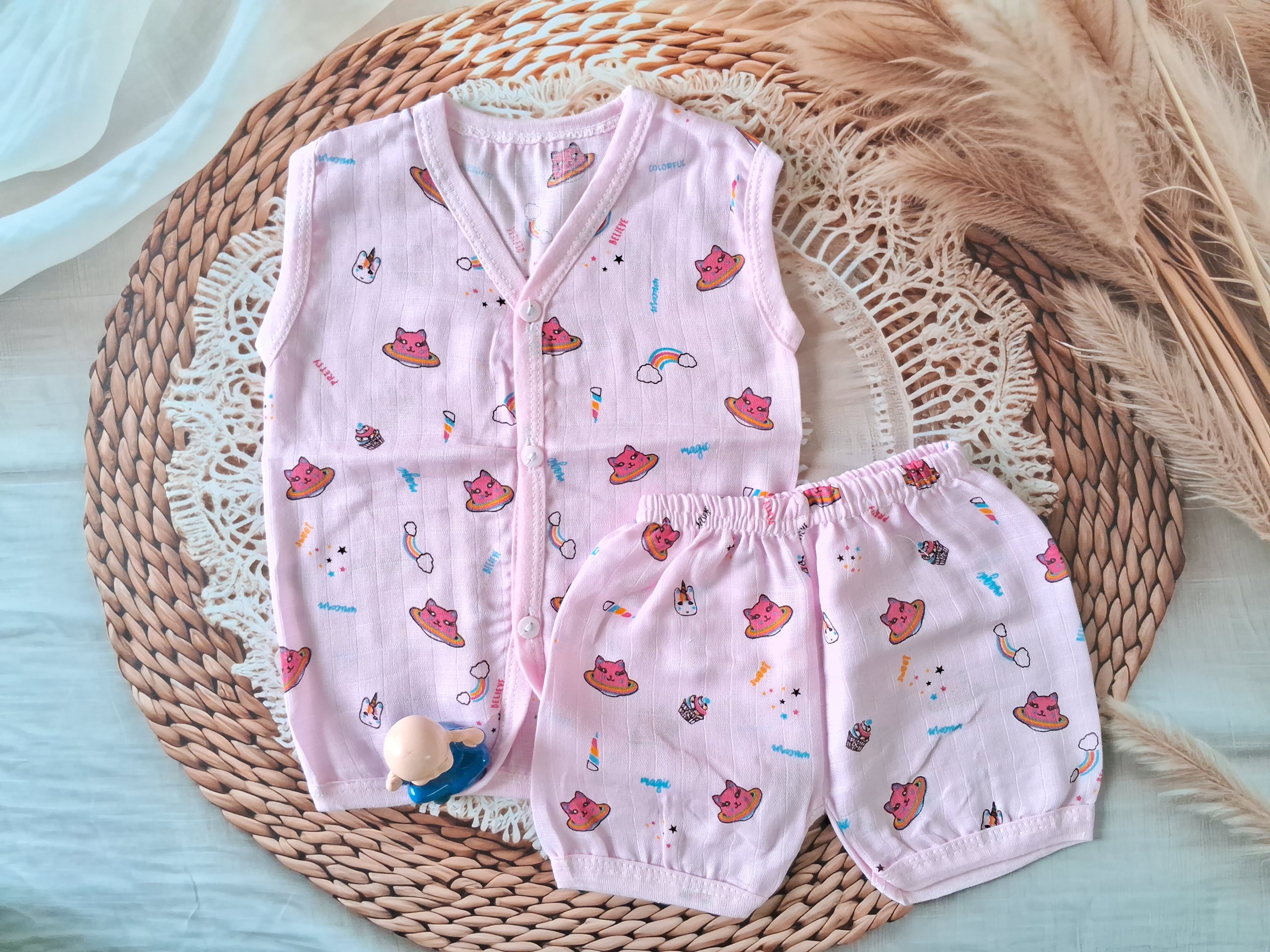 Muslin Jabla Set - Pink Rainbow