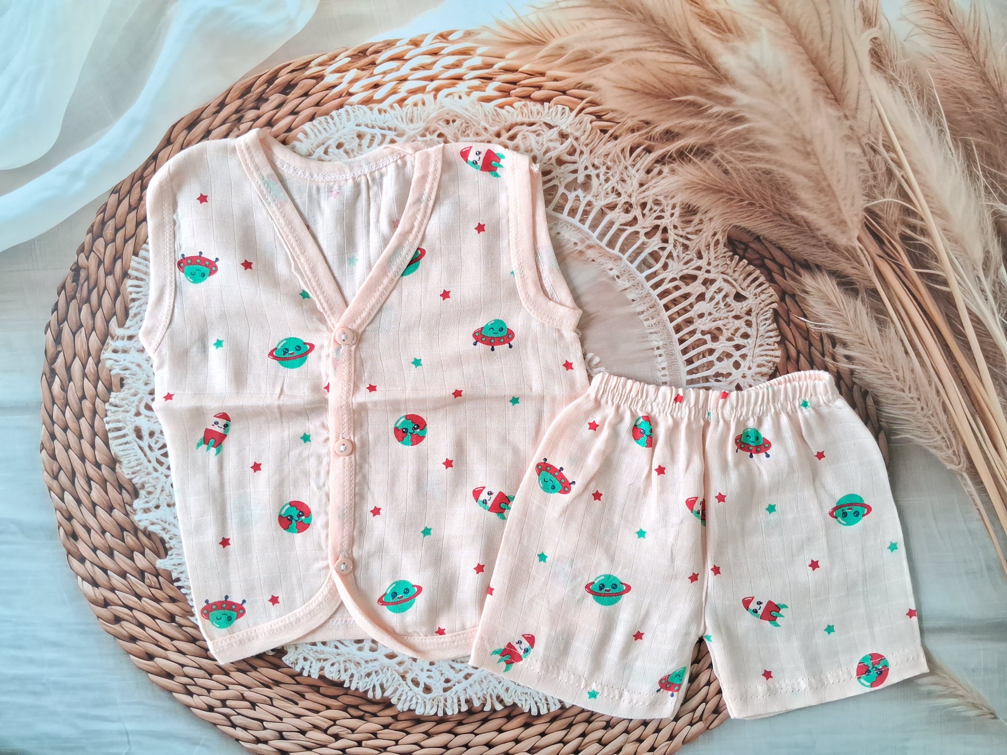 Muslin Jabla Set - Peach Planet