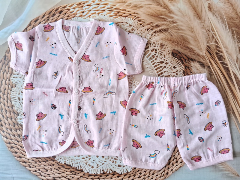 Muslin Jabla Set - Pink rainbow - Half Sleeve