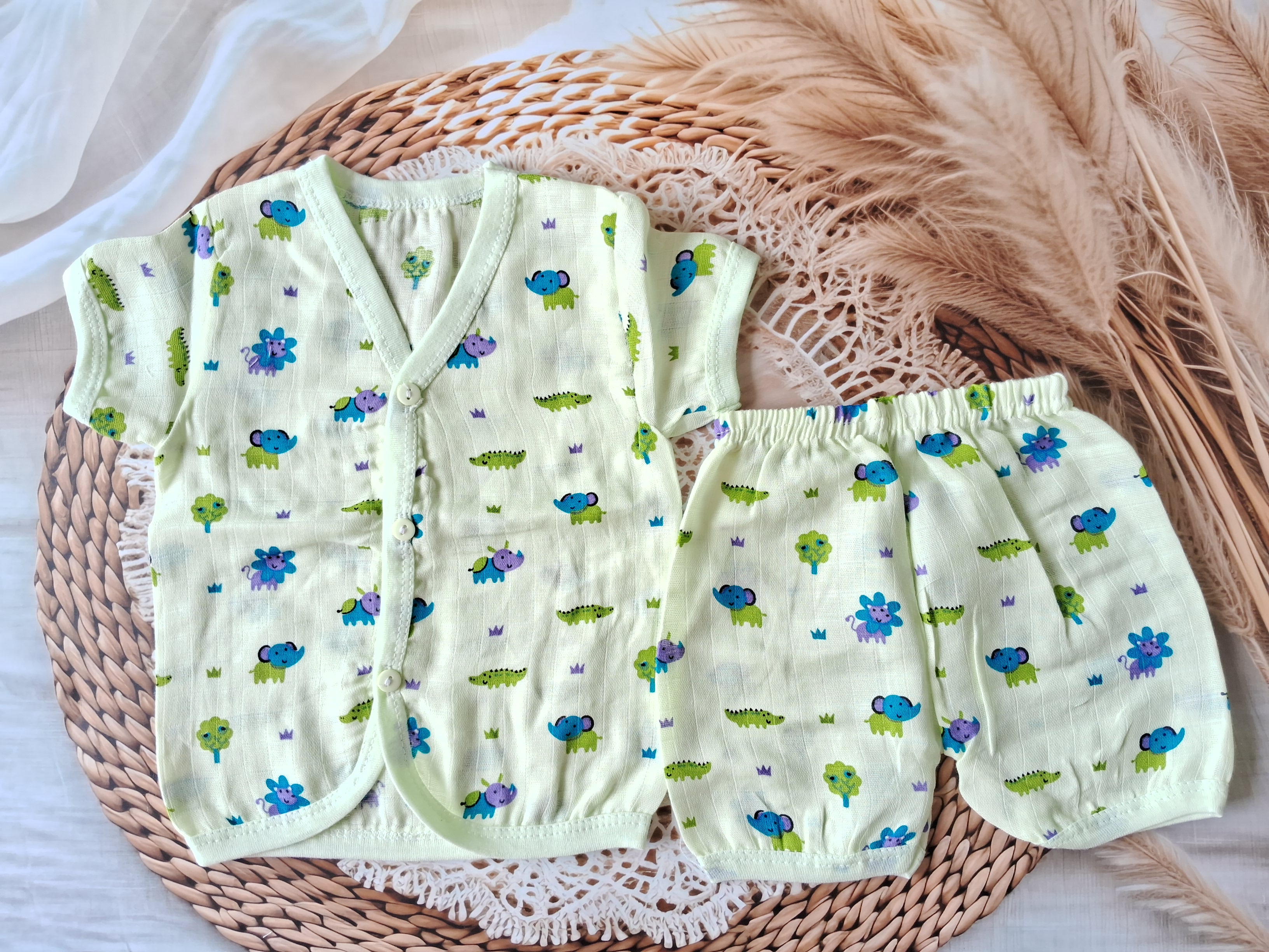 Muslin Jabla Set - Green Crocodile - Half Sleeve