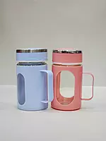 Double Layer Glass Mug With Lid & Handle