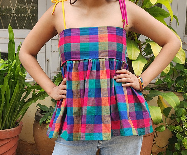 Vasanthi's Classic Tube Top in Madras Checks - Blue Hues