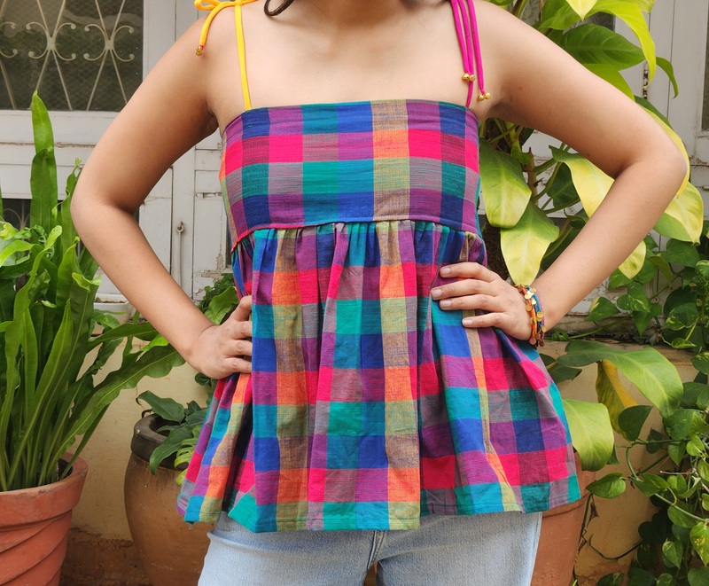 Vasanthi's Classic Tube Top in Madras Checks - Blue Hues