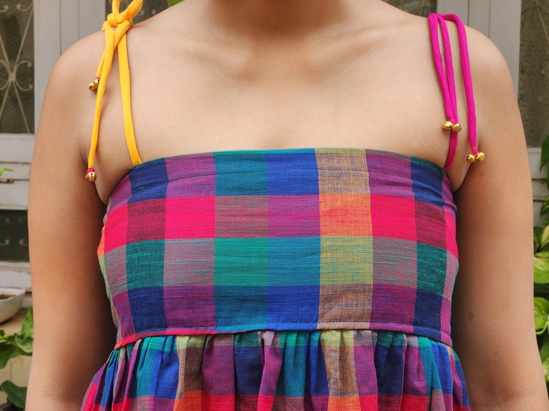 Vasanthi's Classic Tube Top in Madras Checks - Blue Hues