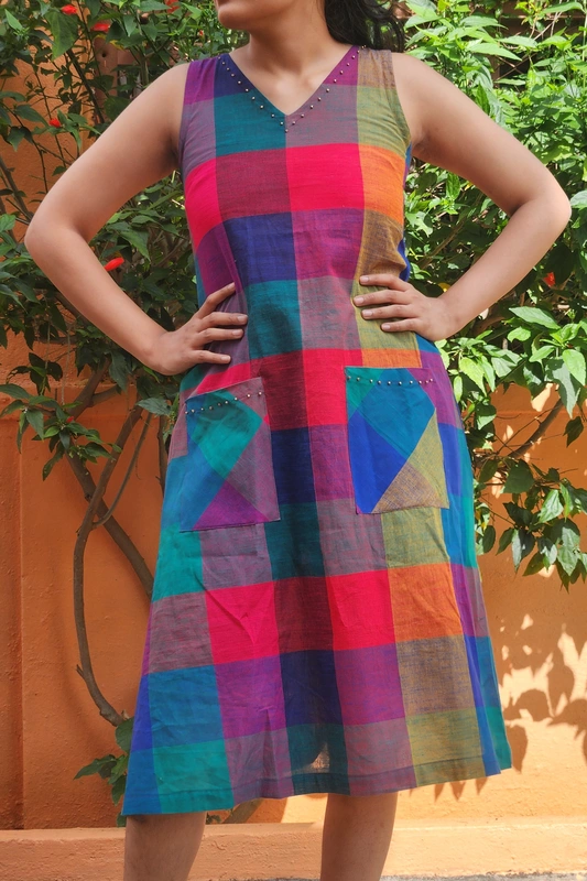 Saira's A-line Dress With a Back Tie - Blue Hues