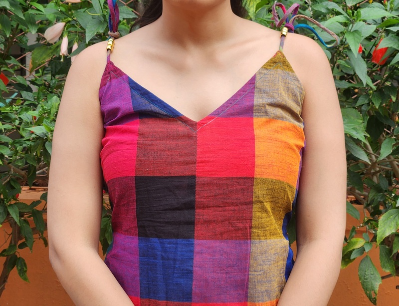 Kanmani's Free-Size Strappy Dress in Madras Checks - Black & Hues