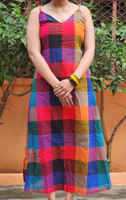 Kanmani's Free-Size Strappy Dress in Madras Checks - Black & Hues
