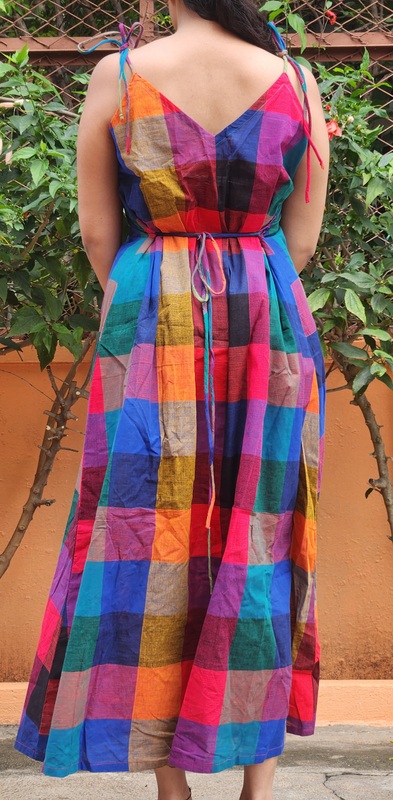 Kanmani's Free-Size Strappy Dress in Madras Checks - Black & Hues