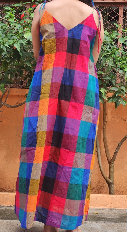 Kanmani's Free-Size Strappy Dress in Madras Checks - Black & Hues