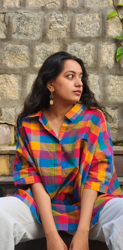 Madhavi's Anti-Fit Shirt - Madras Checks - Yellow Hues