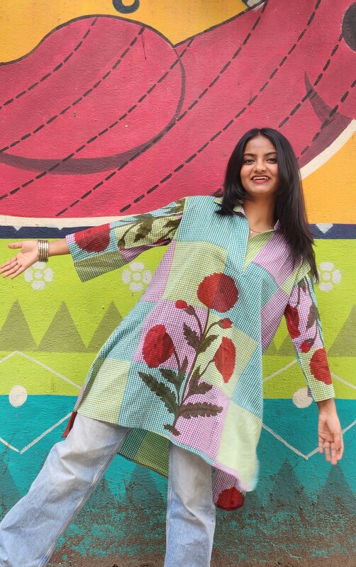 Kavya's High-Low Collared Top- Patchflora